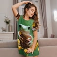 thumbnail image 3 of Disketp Tree Frog Sitting On Sunflowes para Camisón Corto de Manga Corta para Mujeres, Camisón Cómodo con Escote Redondo, Bonito y Confortable, 3 of 6