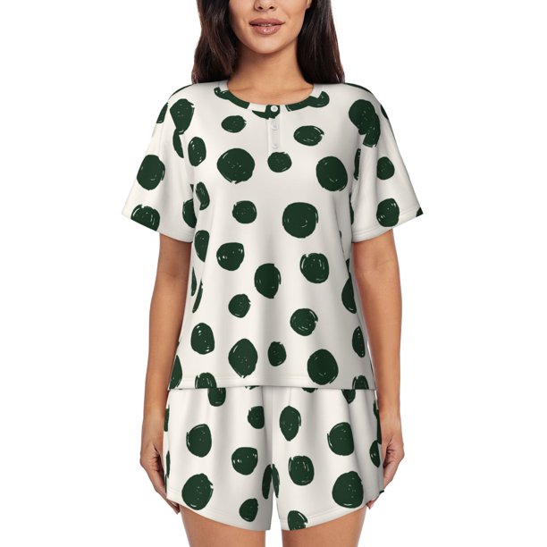 Fotbe Abstract Green Polka Dot Conjunto de Pijama Estampado para Mujer, 2 Piezas, Ropa de Dormir con Camiseta de Manga Corta y Shorts Suaves-3X-Large