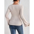 thumbnail image 5 of Women'S Square Neck Flared Long Sleeve T-Shirt, Spring, Autumn and Winter Slim Fit Top Apricot Color XL, 5 of 9