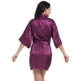 thumbnail image 3 of Defitshape Women's Satin Robe Sexy Short Silk Bath Robe Soft Comfy Lightweight Short Sleeve Sleeping Bathrobe Thin Summer Kimono Robe Wedding Party Bride Bridesmaid Sleepwear Purple Small, 3 of 4