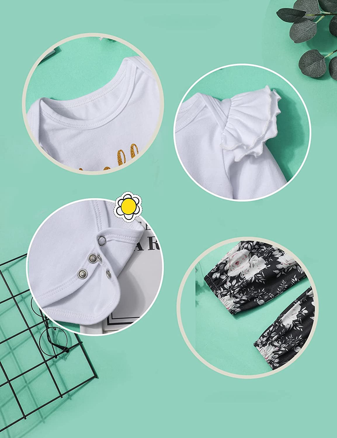 Newborn Infant Baby Girl 4PCS Clothes Romper Pants Set Floral Autumn Outfits Cute Baby Clothes Girl 0-3 Months