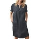 thumbnail image 1 of Women Short Sleeve Cotton Linen Baggy Tunic Kaftan Knee Length DressM, 1 of 5