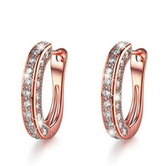 Staron Rose Gold Round Rhinestone Earrings for Women Glitter Hoop Earrings Huggie Earrings for Piercing Gift Idea for Her Valentine Birthday Anniversary