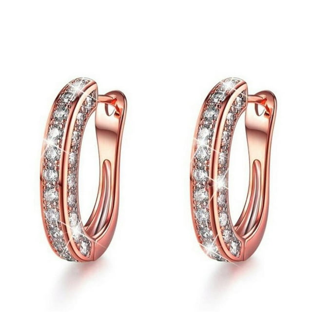 Xihbxyly Pendientes Redondos de Oro, Elegantes Aros de Oro Rosa Brillante, Diseño Deslumbrante con Incrustaciones de Diamantes de Imitación, Cómodos para El Día a Día, Regalo Perfecto para Ella, Acce
