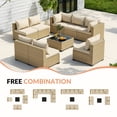 thumbnail image 4 of Poteban Patio Furniture Sets, Modular Rattan Outdoor Patio Sectional Furniture Sofa Set, Yellow Wicker Patio Conversation Set for Backyard,9PCS, 4 of 7