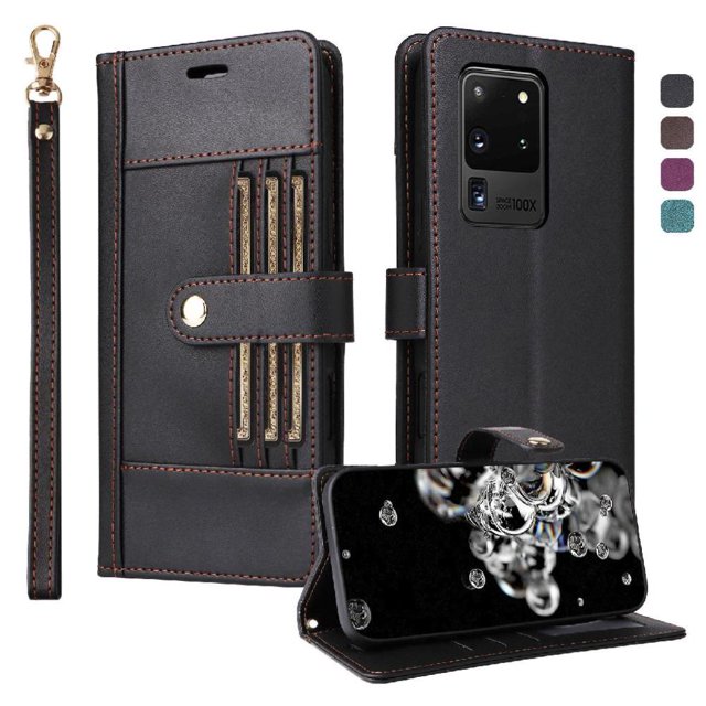FOXDOCK Funda tipo Cartera para Samsung Galaxy S20 Ultra – Cubierta de Cuero PU con Múltiples Ranuras, Bolsillo para Efectivo y Correa de Muñeca