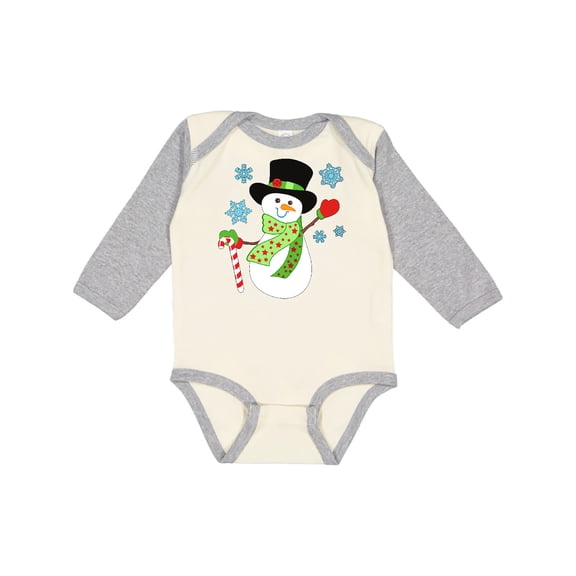 Inktastic Christmas Snowman in Top Hat with Candy Cane Boys or Girls Long Sleeve Baby Bodysuit