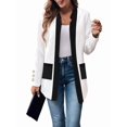 thumbnail image 3 of Long Sleeve - Collar Black and White Color Matching Jacket Outfit for Women Basic Fall Winter L, 3 of 9