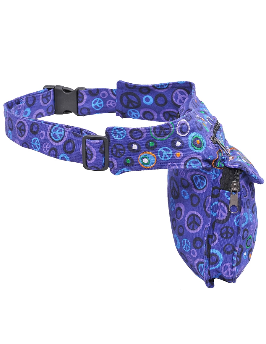 The Collection Royal Fanny Pack Crossbody Bags for Women| Cotton Canvas Boho Hippie Festival Colorful Belt Bag for Women (Purple Peace R)