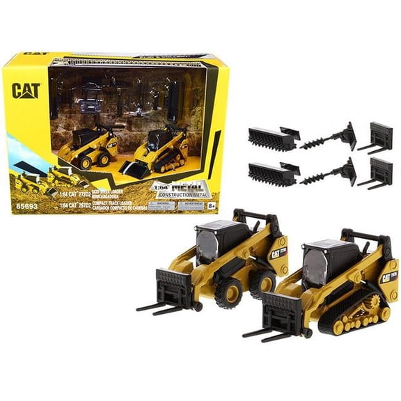 DieCast Masters  CAT Caterpillar 272D2 Skid Steer Loader & CAT Caterpillar 297D2 Compact 1 by 64 Scale Diecast Models Track Loader - Set of 2