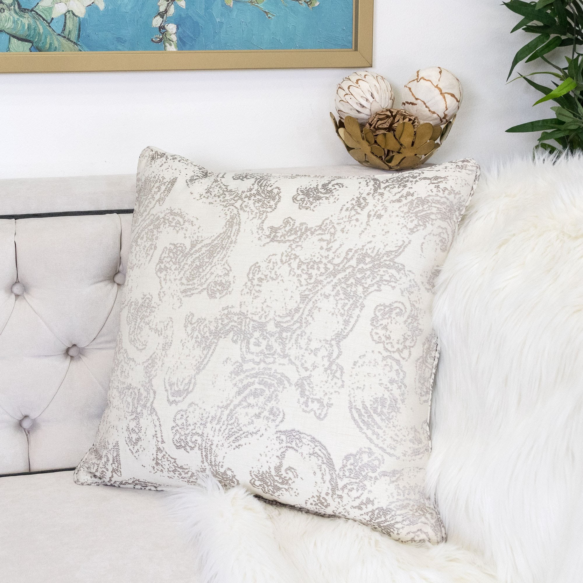 Page Cream Abstract Polyester 20 in. x 20 in. Throw Pillow