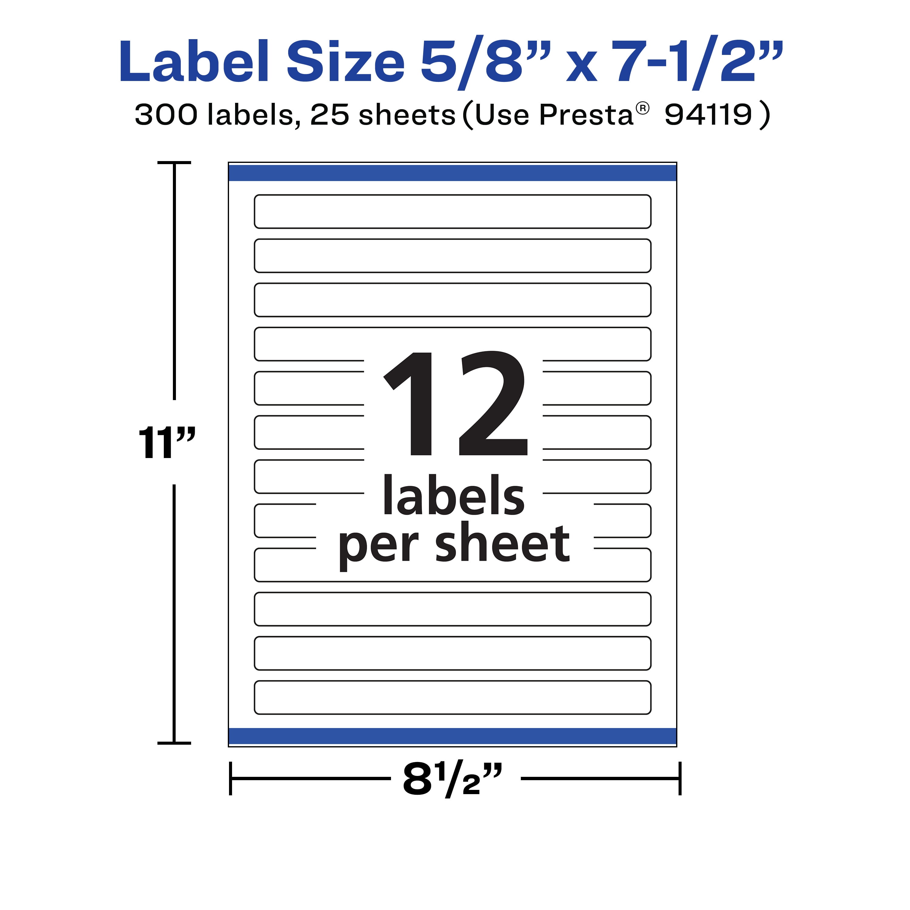 Avery Removable Rectangle Labels, 5/8" x 7-1/2", 300ct