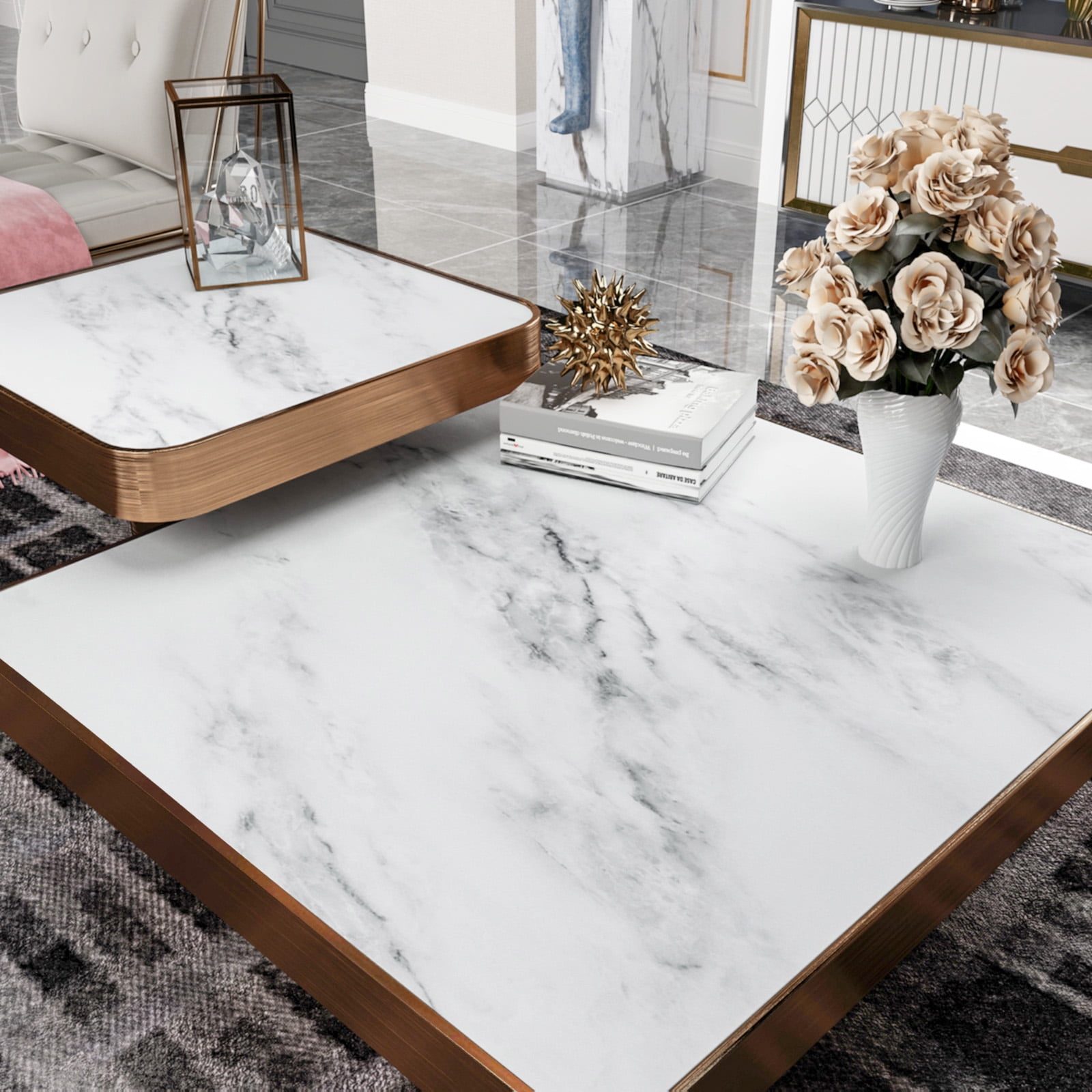 VEELIKE White Marble Contact Paper for Countertops Waterproof Grey Marble Wallpaper Peel and Stick Wallpaper for Kitchen Self Adhesive Paper Removable Wall Paper for Cabinets Walls 15.7"x354"