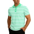 thumbnail image 2 of Men's Polo Shirts Short Sleeve Knit Striped Print Breathable Top Business Leisure Summer Golf Shirts for Men Mint Green M, 2 of 6