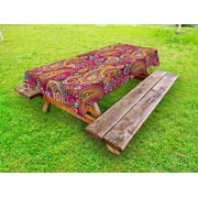 Paisley Outdoor Tablecloth, Fancy Authentic Paisley Patterns Based on Traditional Asian Eastern Cultural Design, Decorative Washable Fabric Picnic Table Cloth, 58 X 84 Inches,Multicolor, by Ambesonne