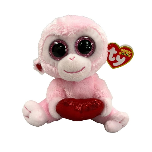 Ty Beanie Boos - Gigi the Valentine's Monkey  – Glitter Eyes  - Stuffed Animal