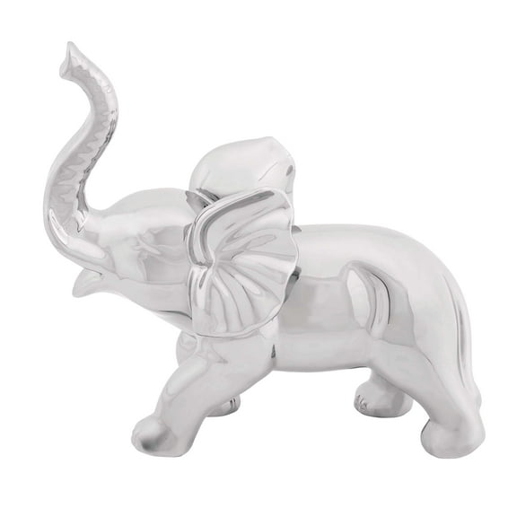12" x 12" Silver Porcelain Elephant Sculpture, by DecMode