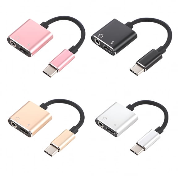 GJX USB Type C to 3.5mm Audio Adapter Cable 2 In 1 Type-C to 3.5mm Jack Stereo Headphone Mic Adapter Aux Converter Charging Adapter (Black)