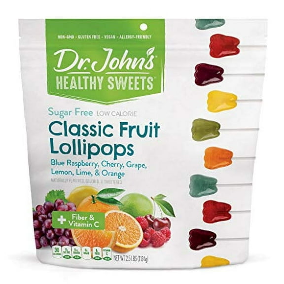 Dr. John's Xylitol Suckers Cherry Orange Lemon Sugar Free Fruit Lollipops, 150 Count, 2.5 LB