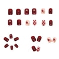 thumbnail image 4 of Short Square Press On Nails Burgundy Red Glossy with Plaid Heart Star Design, Full Cover Fake Nails, Reusable Stick On Acrylic Nails Kit for Women, Easy Apply, 96PCS 4 Boxes, 4 of 8