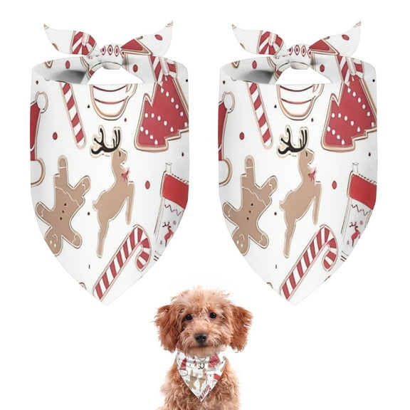 Dog Bandana 2 Pack,White Christmas Cookie Pattern Bandanas for Dogs,Cat Bandana,Small/ Large Dog Bandana 2 Size,Dog Bandanas Girl Boy
