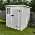 thumbnail image 2 of 6x6 FT Storage Shed, Waterproof Resin Outdoor Storage Shed with Floor & Window &  Lockable Doors and  Vents, Tool Shed for Bike, Garden, Backyard,Lawn, All Weather Use, Light Grey, 2 of 24