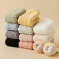 thumbnail image 2 of 3 Pairs Women Men Slipper Socks Coral Plush Couples Winter Solid Color Thickened Moonlight Chrismas Mid Tube Socks No Hair Loss (Multicolor1,One Size), 2 of 7