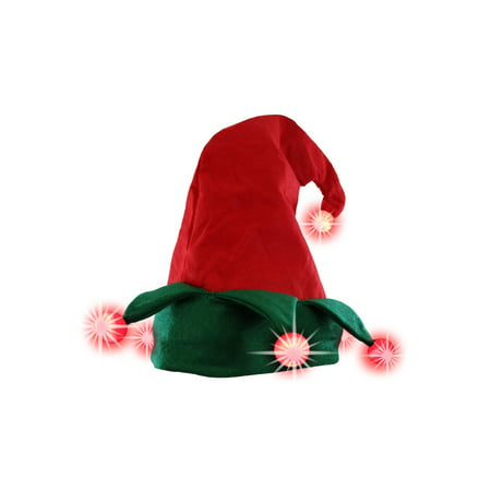 Light Up Elf Hat Lighted Red Green Jester Santa's Helper Christmas Costume Hat