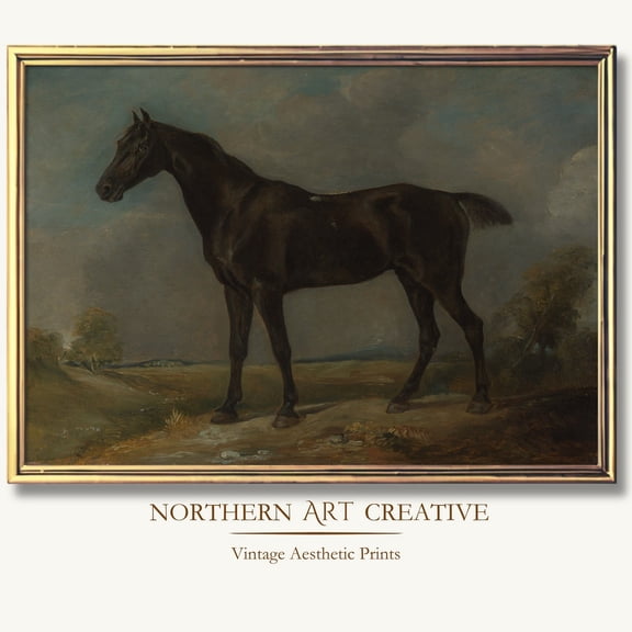 Antique Black Horse, Vintage Farmhouse Wall Decor, Rustic Home Decor, Animal Print, Equestrian Art Print Home Decor #2462, Unframed Poster Size 8x12