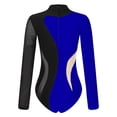 thumbnail image 4 of Fldy Womens Long Sleeve Rhinestone Mesh Splice Ballet Dance Gymnastics Acrobatics Leotards Bodysuit Black&Royal Blue XXL, 4 of 6