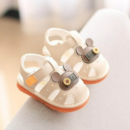 qolati Toddler Boys Girls Squeaky Sandals Non-Slip Soft Ankle Boots Sole Closed Toe Infant Summer Fall Outdoor Shoes Toddler First Walking Shoes