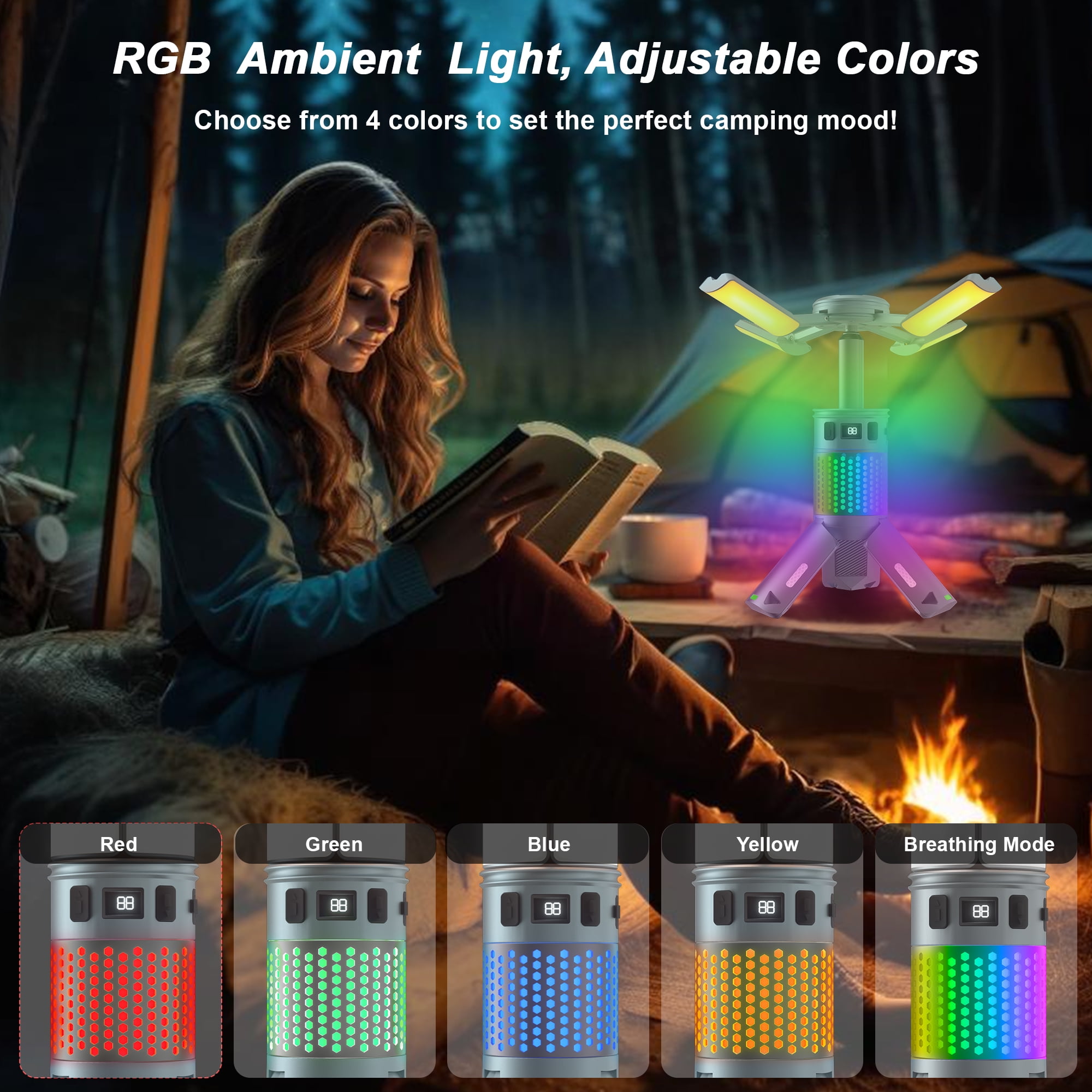 Xecessory Camping Lantern Rechargeable Telescopic, 12000mAh Waterproof LED Flashlight Magnetic Camping Light Camping Essentials, Portable Outdoor Emergency Light for Power Outage