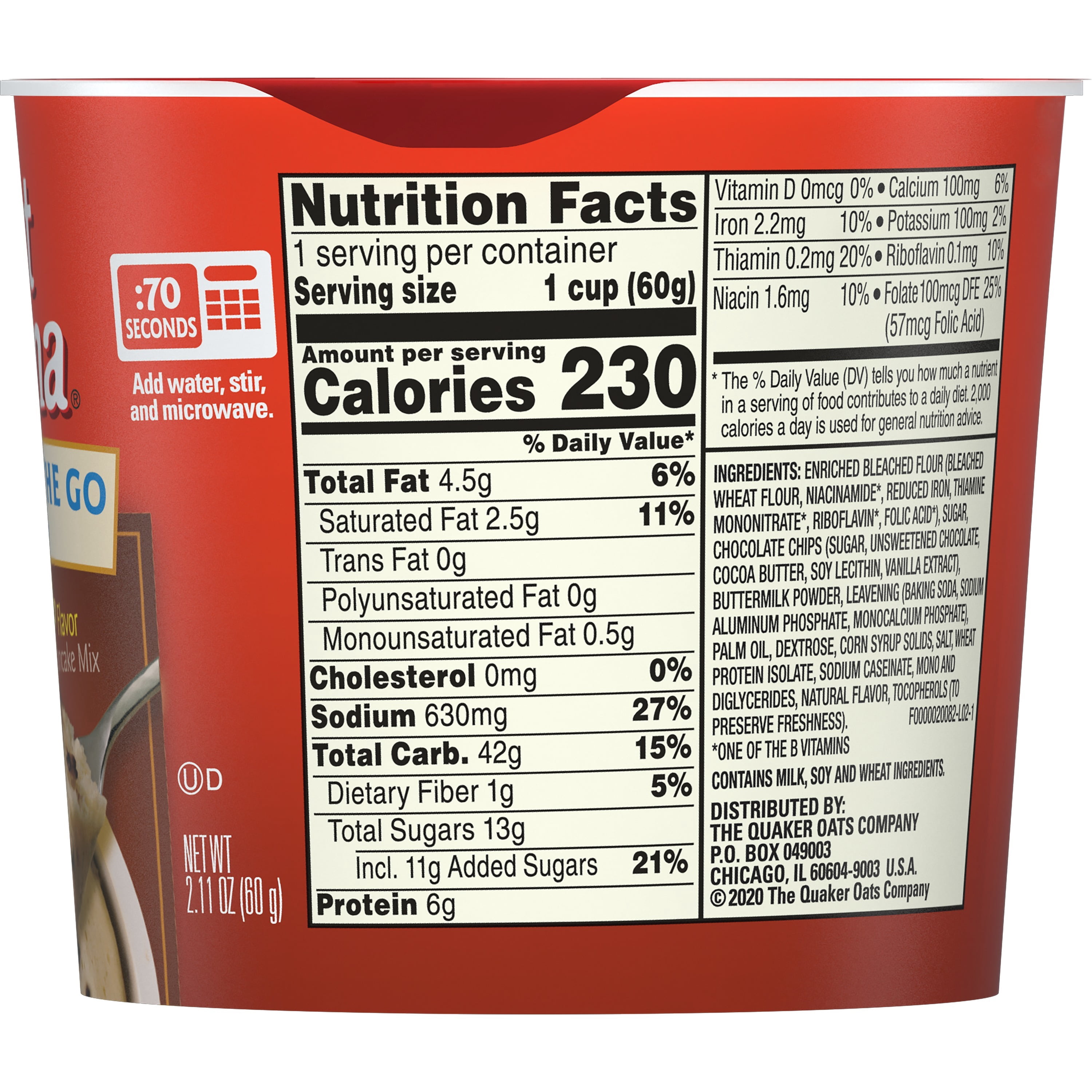 Aunt Jemima Chocolate Chip Pancake On The Go, 2.11 oz Cup