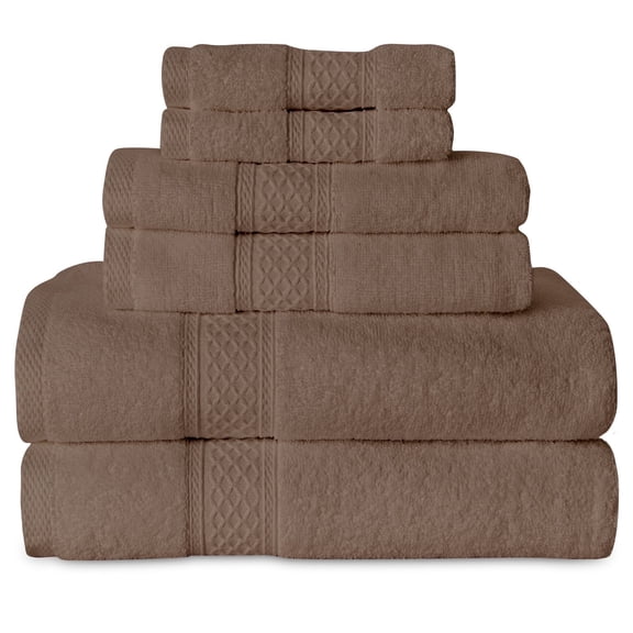 Gogreen 100% Cotton Bath Towel Sets of 6 Pieces, 2 Bath Towels 2 Hand Towels 2 Washcloths, Highly Absorbent Towels for Bathroom, Gym, Hotel (Brown)