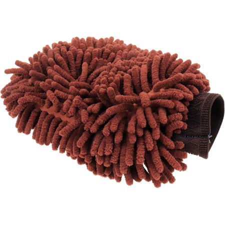 Chenille Microfiber Car Wash Mitt, Soft Lint-Free Scratch-Free Washing Pad for Room and Car Cleaning (Brown)
