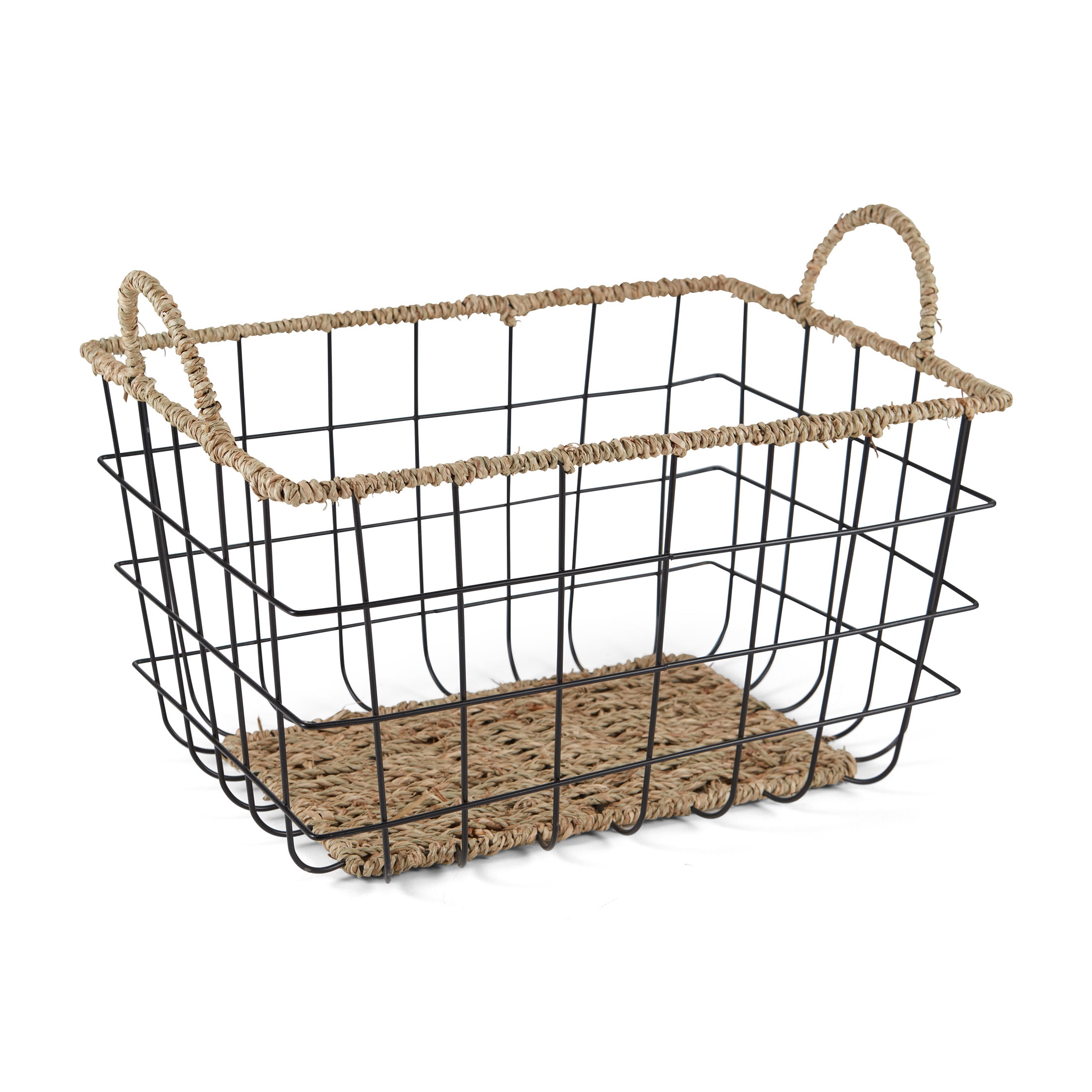 Better Homes & Gardens Natural Living Line Woven Seagrass, Wire Decorative Baskets, Handles, Set of 2