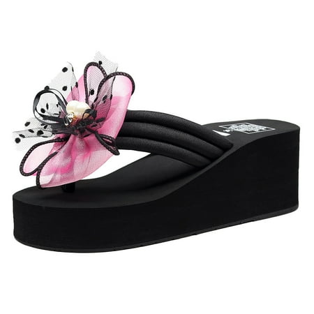 

HUPTTEW Women Girls Floral Wedges Style Flip Flops Sandals Slippers Beach Shoes