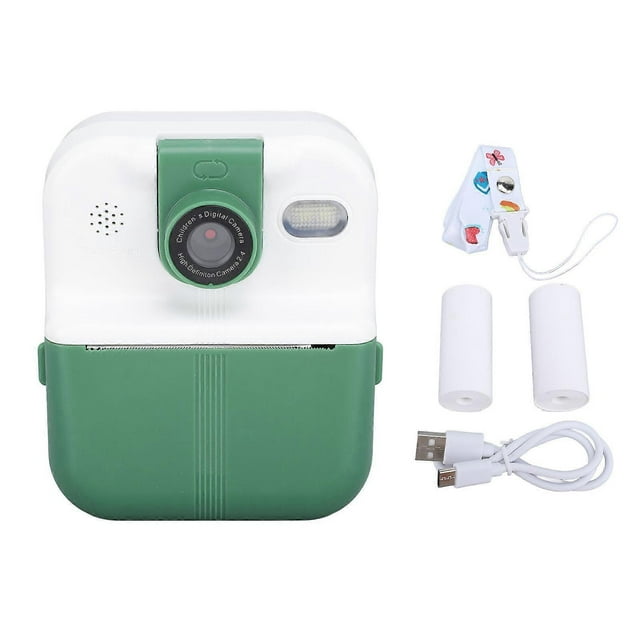 Instant Print Digital Camera, 2.4 Inch IPS Screen, Selfie, 1080P Videos, Portable, for Boys and Girls, Kids Ages 3-12, Green