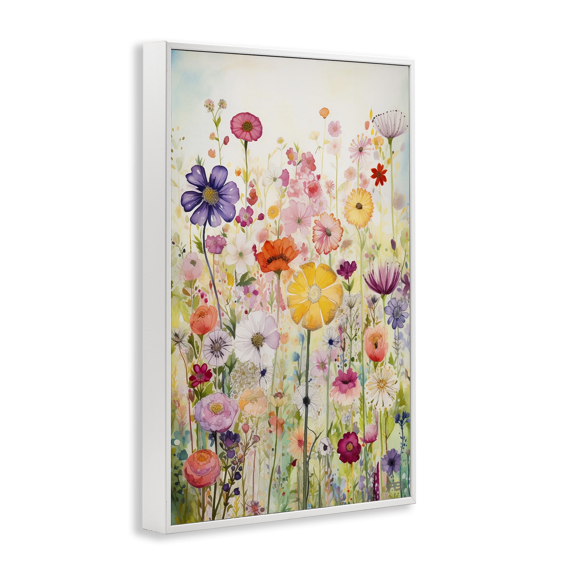 Stupell Industries Bright Flower Garden Botanical & Floral Painting White Framed Art Print Wall Art, 12 x 18