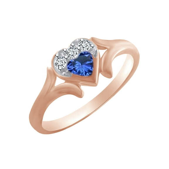 AFFY Heart Shape Simulated Blue Sapphire & White Cubic Zirconia Heart Promise Ring In 14k Rose Gold Over Sterling Silver Ring Size-10