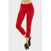 247 Frenzy Women's Active Essentials MOPAS Soft Stretch Nylon Blend Unlined Capri Length Leggings with Ribbed Elastic Waistband - Red EX004_RED (OS)