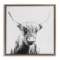 Stupell Industries Longhorn Sketch in Grey Animals Painting Brown Floater Framed Canvas Art Print Wall Art, 25 x 25