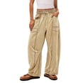 thumbnail image 2 of Lumtrix Womens Baggy Barrel Pants Wide Leg Lounge Drawstring Sweatpants with Pockets Elastic High Waist Trouser Khaki S, 2 of 8
