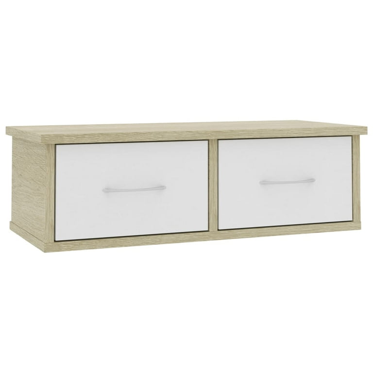 Shelf with Drawer 19 in. x 9.875 in. Floating White Modern Decorative Shelf