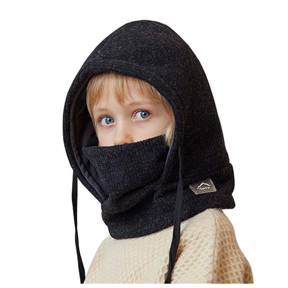 Wangmeiwg Childrens Winter Lined Hat with Neck Warmer for Boys and Girls Cold Weather Set 4-10 Years Black