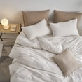 thumbnail image 5 of MooMee Striped Duvet Cover Set Full 100% Washed Cotton Linen Like Textured Breathable 3-Piece (White& Tannish Linen Grey Wide Stripes), 5 of 6