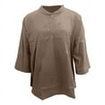thumbnail image 3 of Weikingp T Shirts For Women Clearance,Womens Button Down Shirts Color Block Casual 3/4 Sleeve Cotton Linen Causal Blouses Tops Work Blouse Tops V Neck T Shirts For Women Womens Tops Khaki 2Xl, 3 of 4