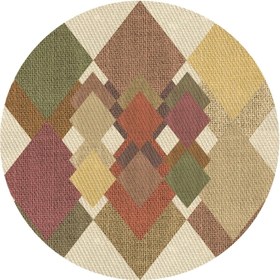 Ahgly Company Indoor Round Patterned Light Brown Area Rugs, 7' Round