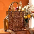 thumbnail image 3 of Wrangler Embossed Crossbody Bag for Women Top Handle Fringe Handbags and Western Mini Tote, Light Brown, 3 of 7