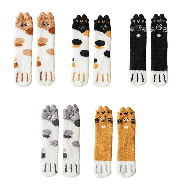 EeaseMX 5 pares de calcetines cálidos con delicados bordados de gato, cómodos calcetines de dibujos animados
